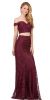 Off-the-Shoulder Floral Lace Two Piece Long Prom Dress in Burgundy